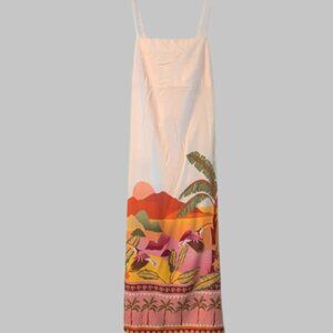 Paper Heart Tropical Scenic Maxi Dress Back Tie Palm Tree Print Size M
